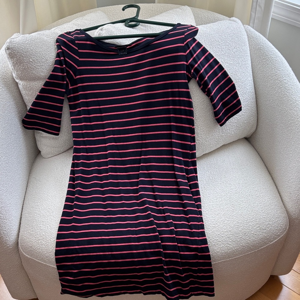 French Connection Black and Pink Striped Long Sleeve Dress